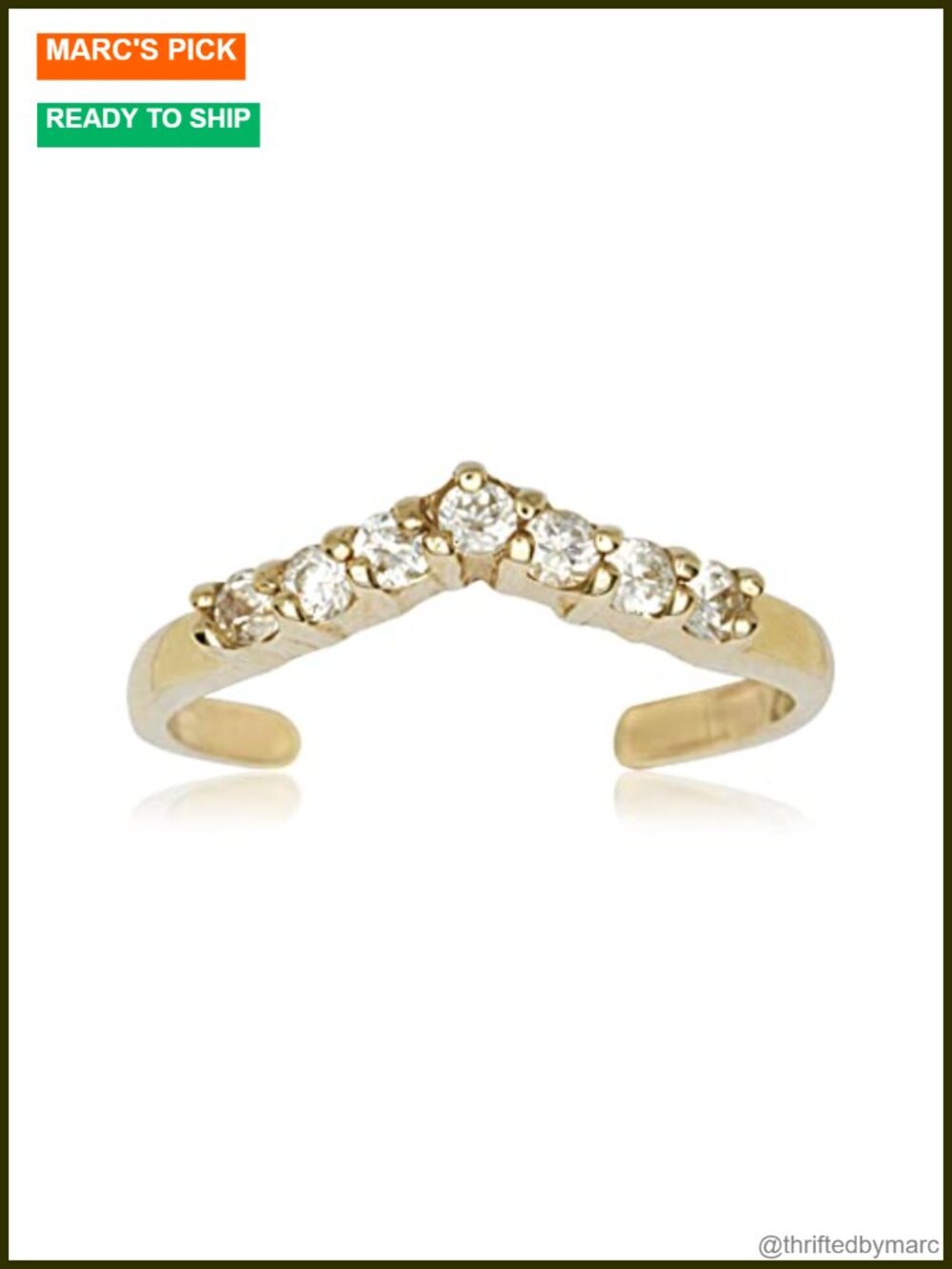 Solid 10K Gold Toe Ring Adjustable V-Shape with Simulated Diamond